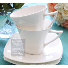 Haonai white porcelain/bone china ceramic coffee cup set big mouth ceramic tea cup set with spoon